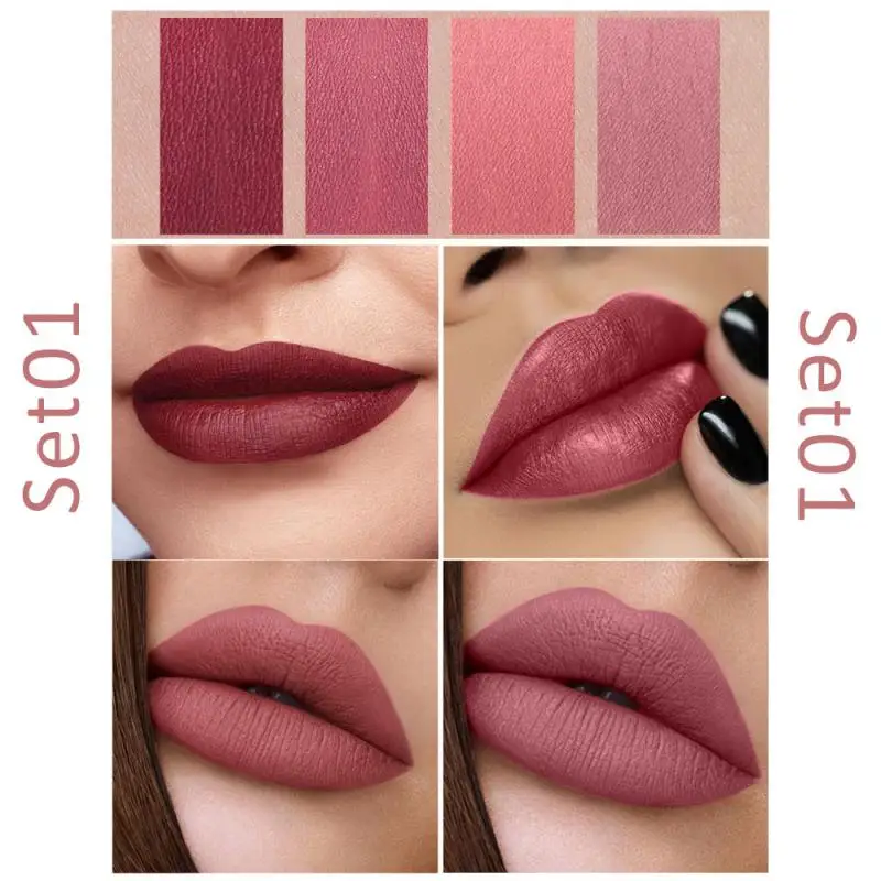 

Cigarette Tube Lipstick Waterproof Matte Velvet Lip Gloss Long-lasting Red Lip Tint Lipstick Sexy Lips Makeup Cosmetic 4Pcs/set