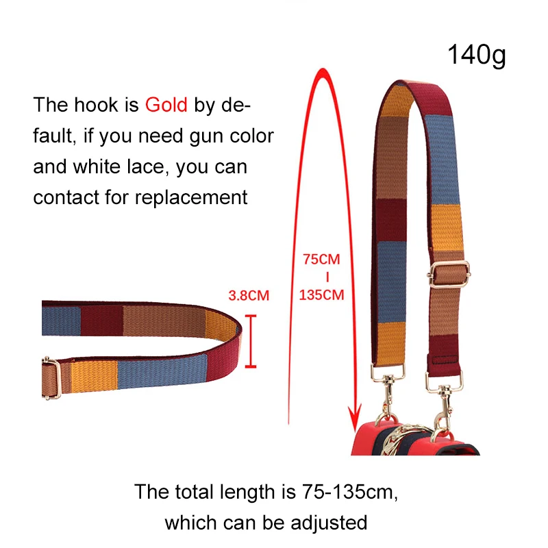 Contrast Color Plaid Bag Wide Shoulder Strap Accessories Women Bag Replacement Shoulder Diagonal Adjustment Long Shoulder Strap