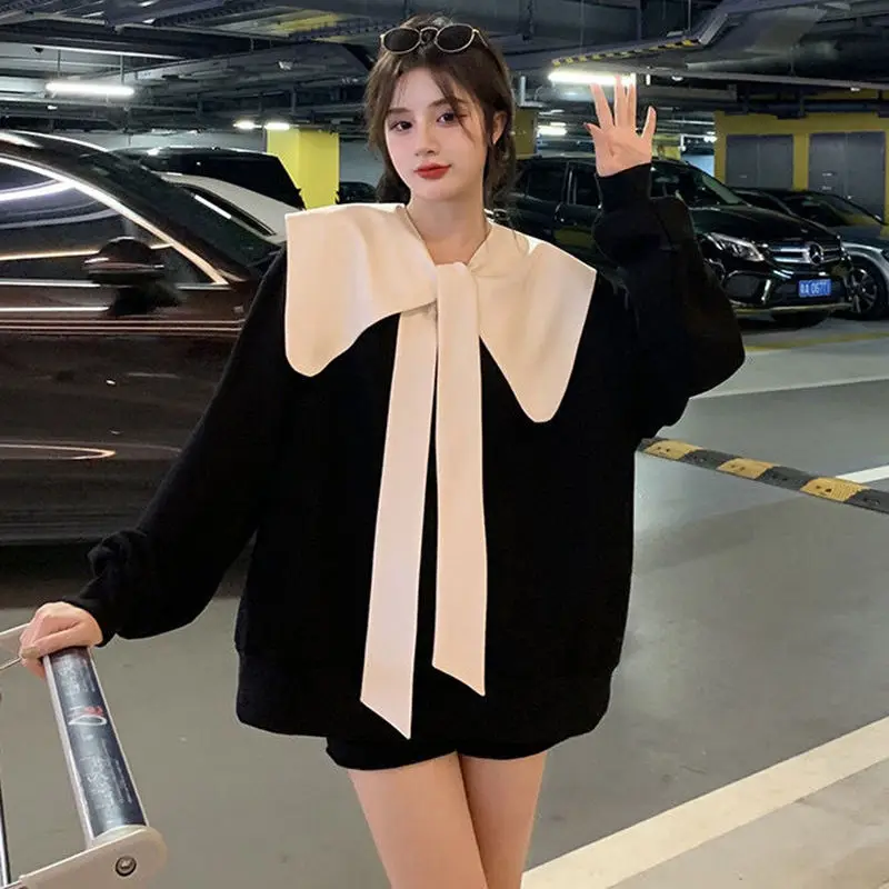 

Women's Thick Sweatshirt Autumn Winter 2022 Peter Pan Collar Long Sleeve Sweatshirt Sweet Kawaii Style Sweatshirt For Girl