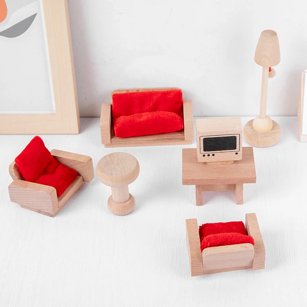 

1:12 Dollhouse Miniature Furniture Wooden Kitchen Bathroom Bedroom Living Room Pretend Simulation Models Doll House Decoration