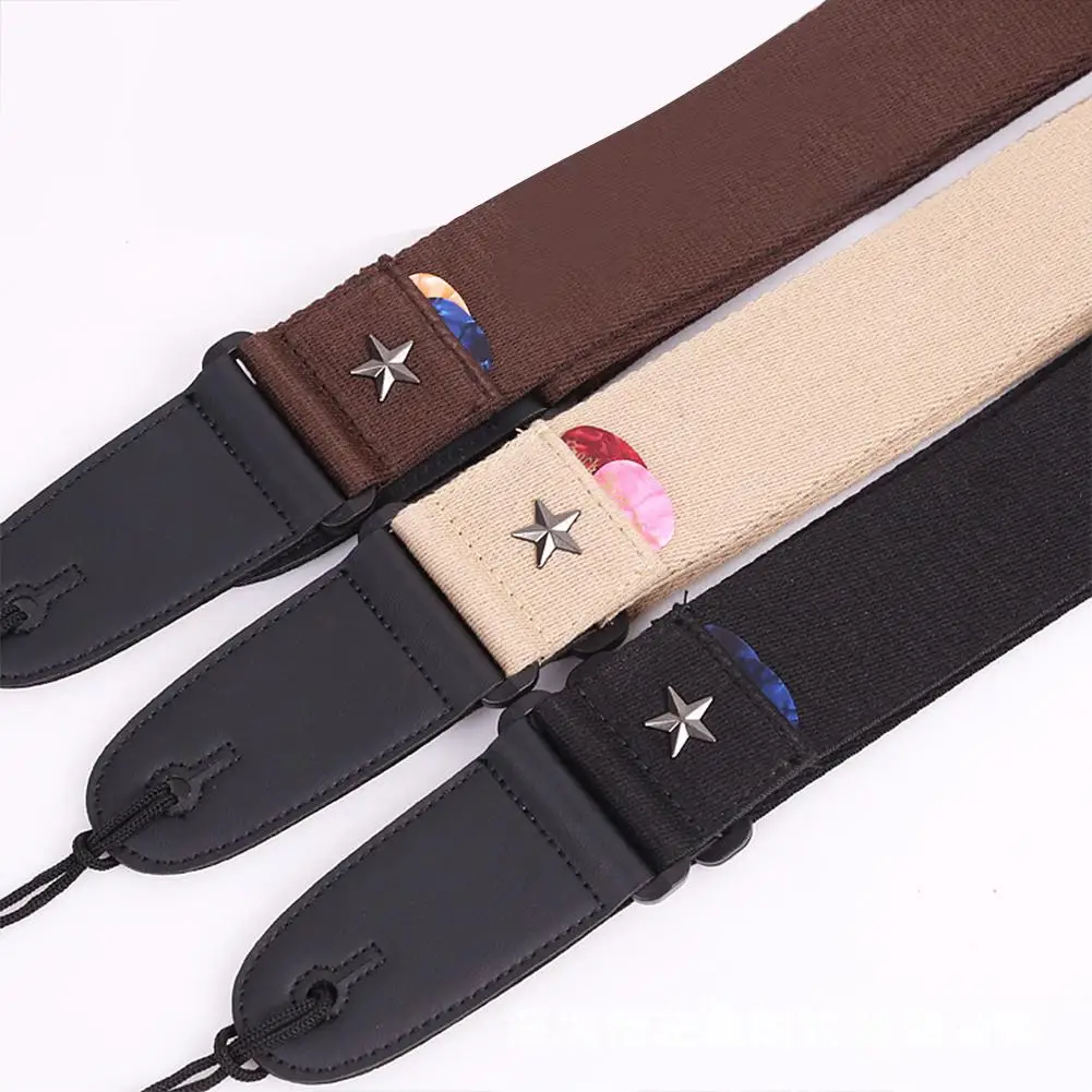 

Electric Guitar Strap Acoustic Folk Guitarra Vintage Pentagram Guitar Straps with Pick Pocket Accessories (Without pick)