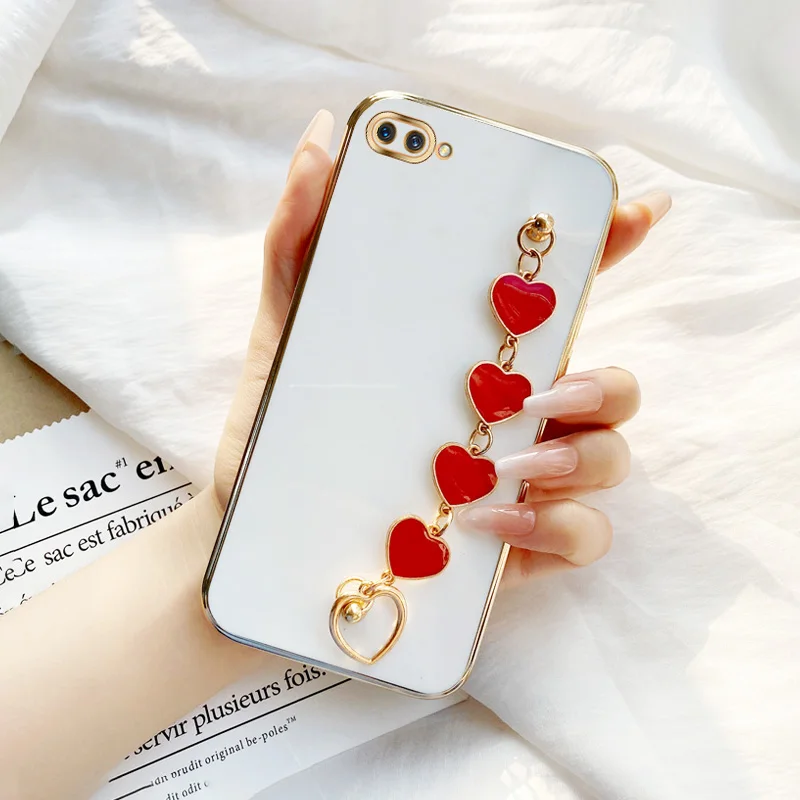 Red Drip Glue Love Bracelet Case for OPPO A5 2018 AX5 A12E A7 A9 A11 A12 A15 A16 A16K A31 A32 A33 A35 A53 A54 A55 Realme C1