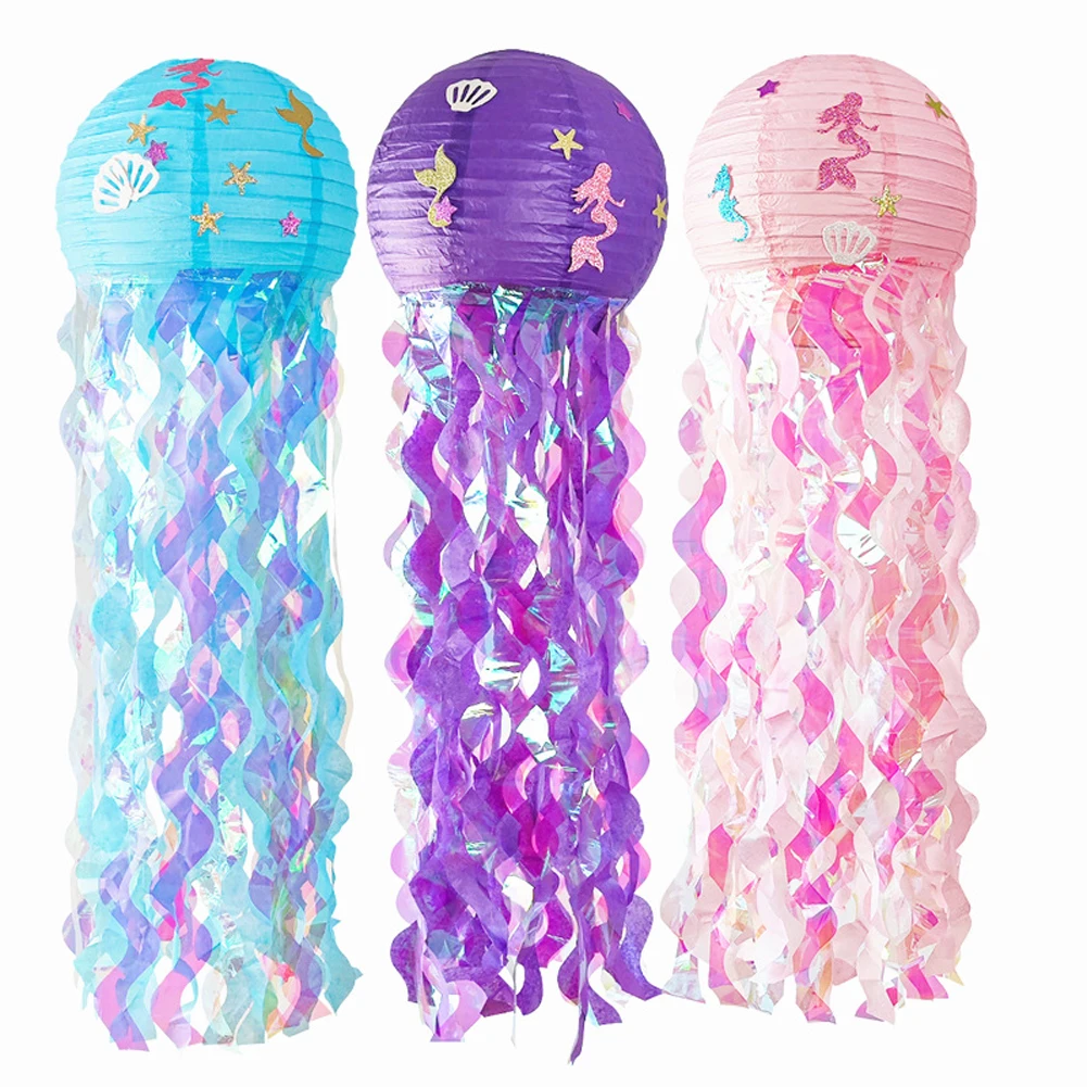 Under The Sea Hanging Kids Living Room Birthday DIY Easy Setup Ocean Gift Party Supplies Universal Jellyfish Paper Lantern