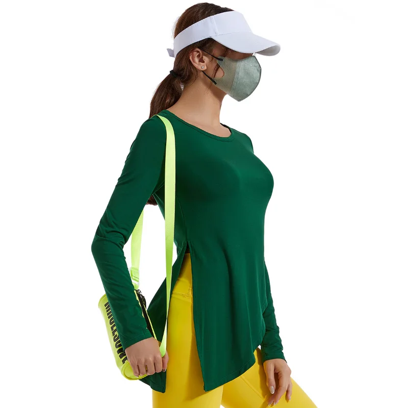 Women's Long Sleeve Yoga T-Shirt Sports Top New Irregular Slit Loose Sports Clothes Female Outdoor Running Quick Dry Sportswear