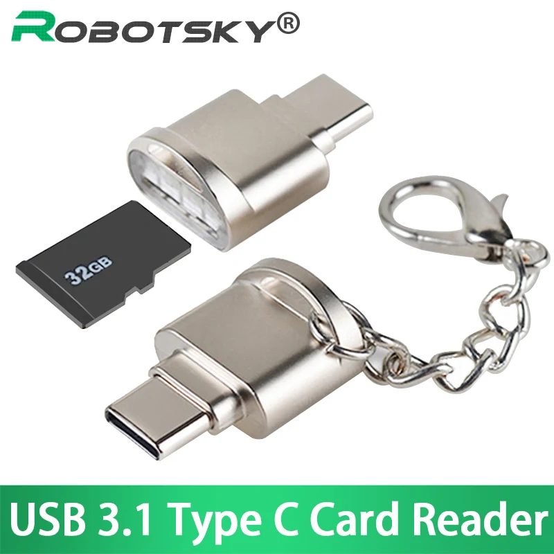USB Type C Card Reader USB3.1 Type-C OTG Adapter Support Micro SD TF Memory Card Reader with Chain for Samsung Galaxy