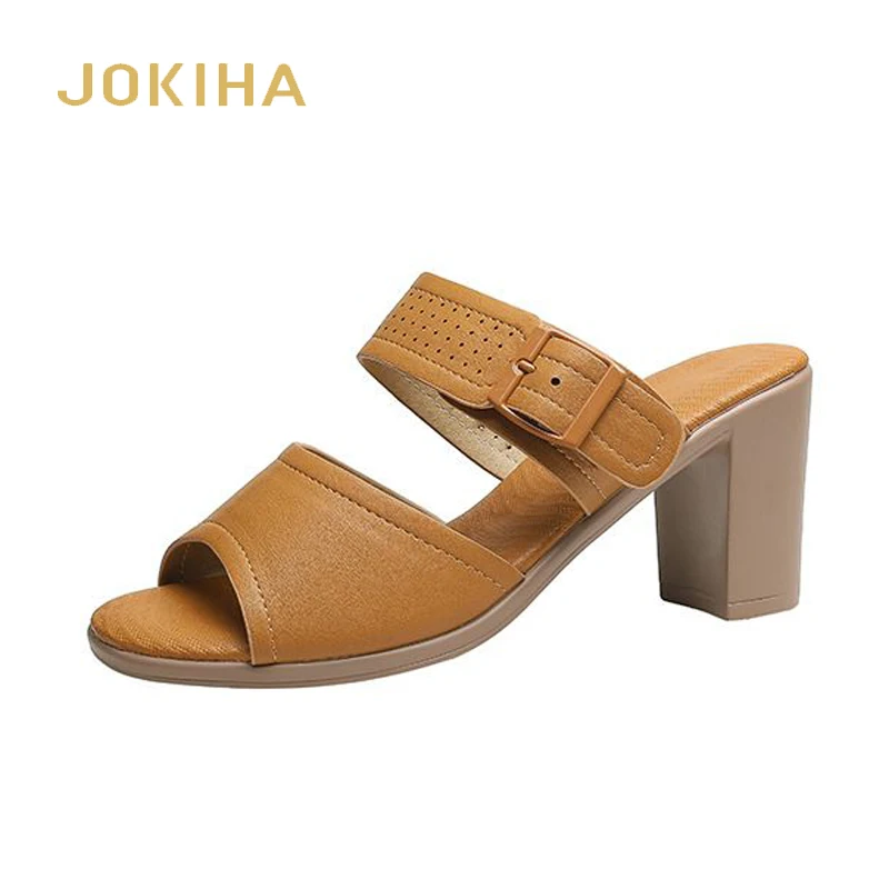 

Sandals For Women Chunky Heel Sandals Summer Women Shoes 8CM High Heels Sandals PU Leather sandalias de mujer Buckle 2023