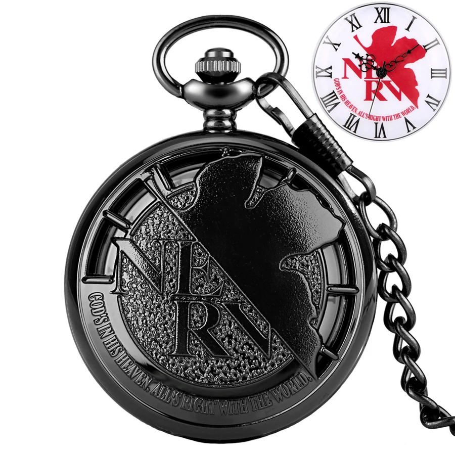 

Black EVA Cartoon Anime Hollow Letters Design Quartz Pocket Watch Necklace Pendant Chain Popular Cosplay Clock Men Women Gifts