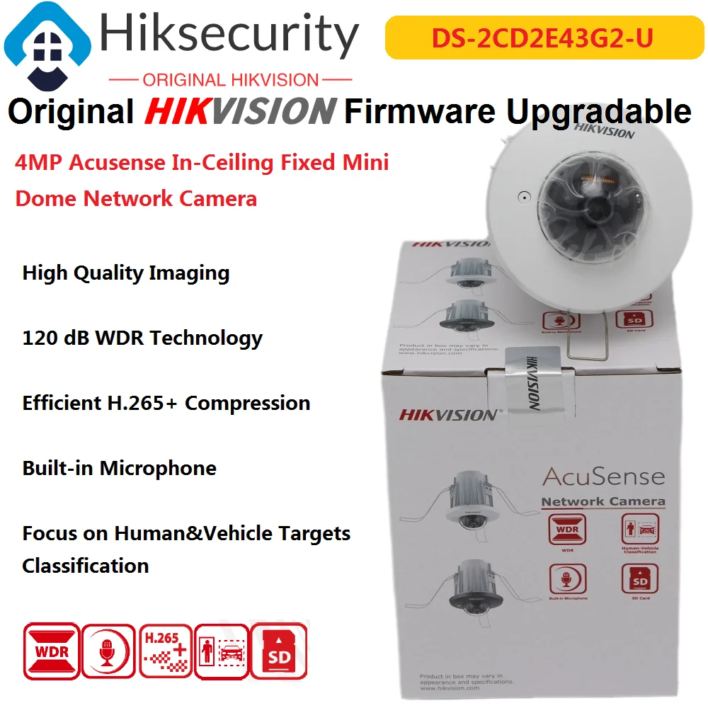 

Hikvision IP Camera DS-2CD2E43G2-U 4MP AcuSense In-Ceiling Fixed Mini Dome Network Cam Original