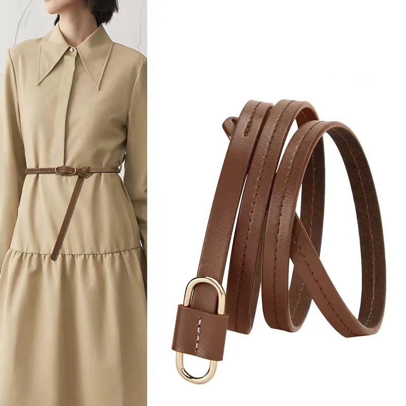 Women's Soft Leather Belt Leather Thin Belt Without Punching Fashion Trend