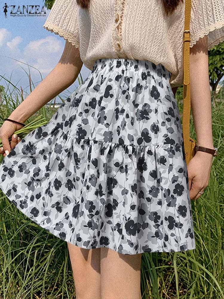 

Элегантная Лоскутная плиссированная мини-юбка ZANZEA с цветочным принтом Милая Короткая юбка с высокой талией повседневные свободные модные юбки