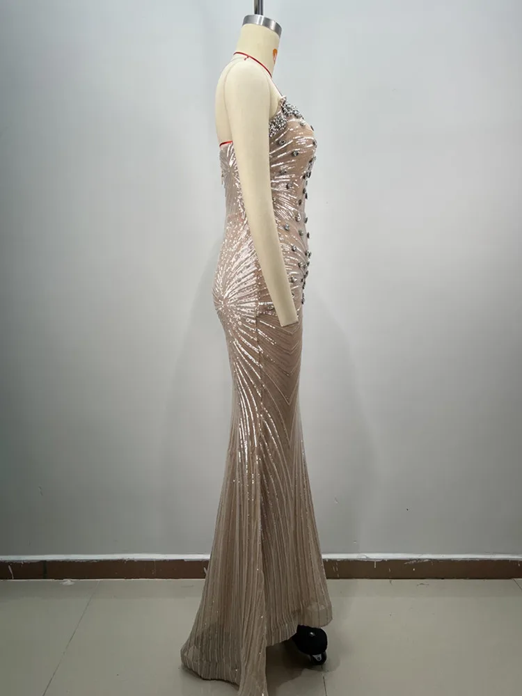 Женское сексуальное платье знаменитостей без бретелек с блестками и