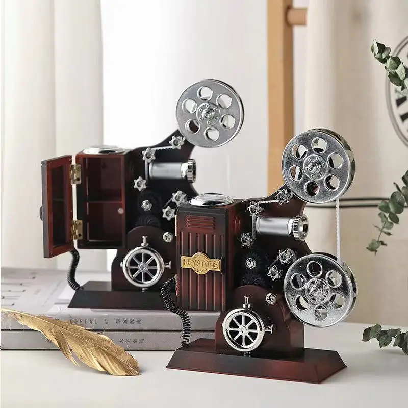 

Movie Projector Retro Music Box Ornament Cinema Player Music Box Makeup Mirror Jewelry Box Store Home Decoration Ornament