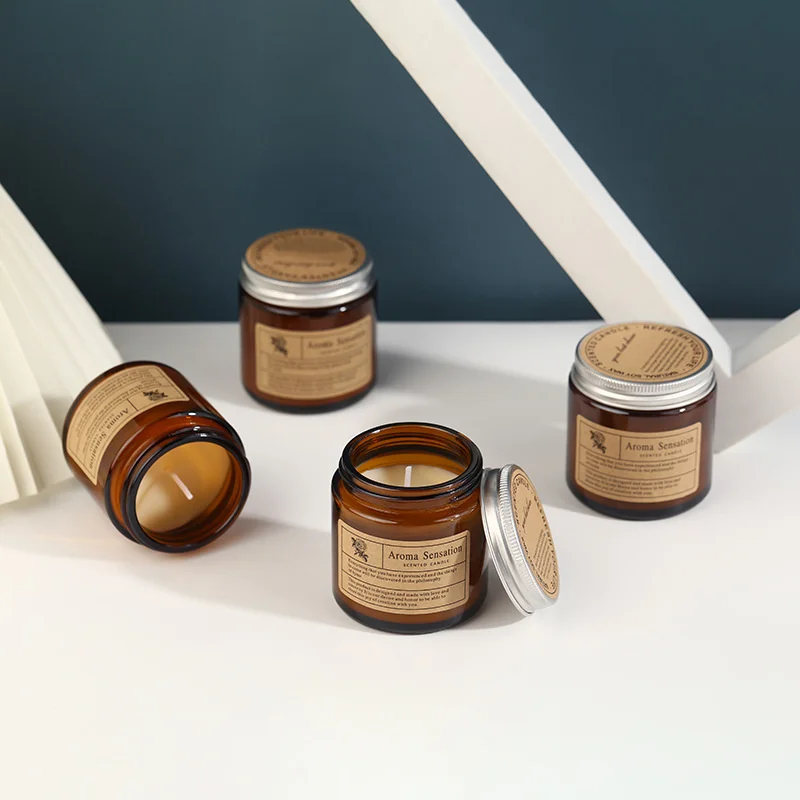 

DIY Handmade Plant Wax Small Brown Scented Candle Simple Smokeless Romantic Home Indoor Scented Candle