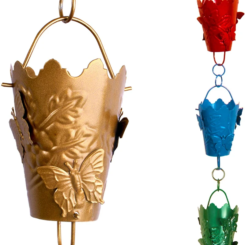 

antique look big large monarch cast iron butterfly variety water rain chains chain downspouts gutter metal modern wind chimes