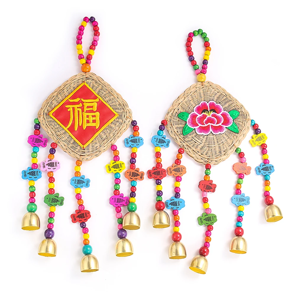 

Chinese Style Hand-woven Wind Chimes Hanging Decoration Yunnan National Style Craft Home Ornaments Bar Inn Bless Lotus Pendant
