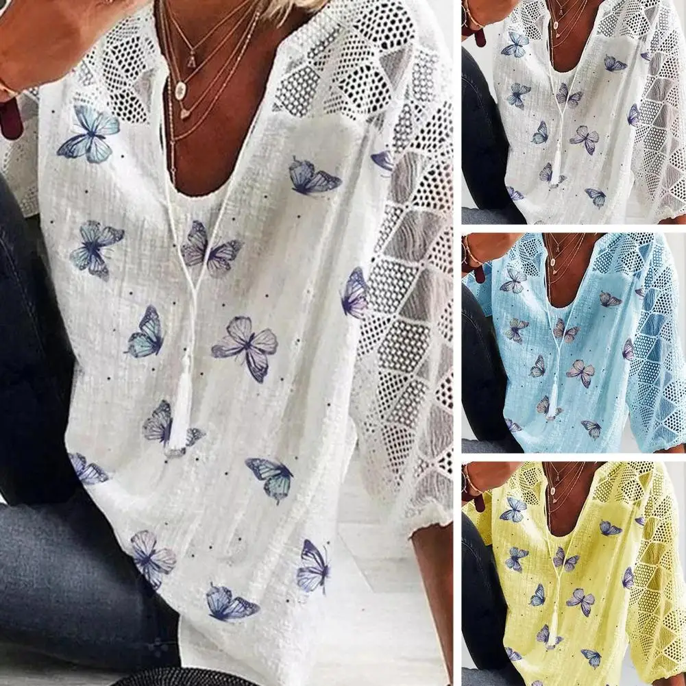 

Trendy Women Top Casual Women T-shirt Butterfly Printing Soft Lady Summer T-shirt Daily Wear
