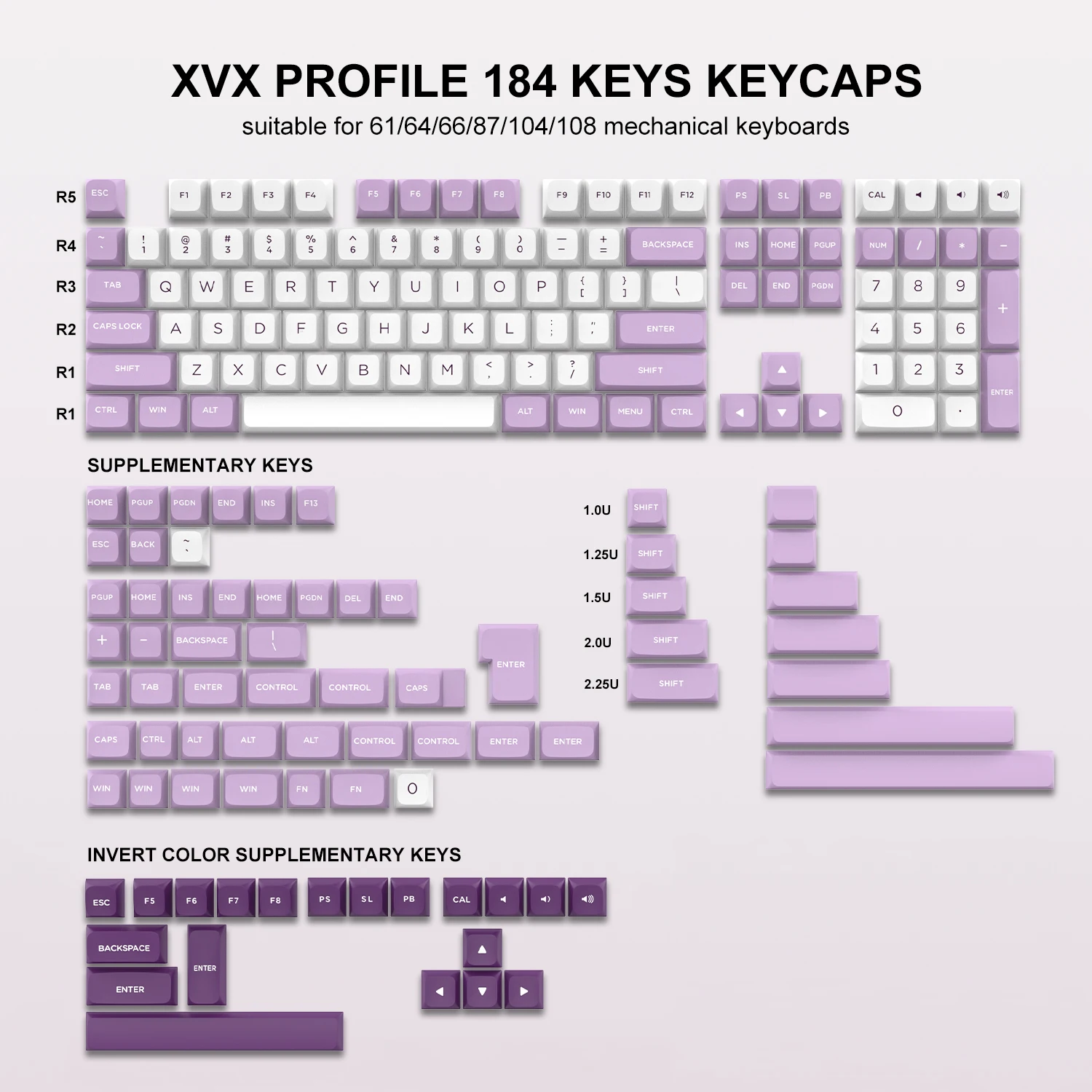 

184 Key PBT Double-shot Purple White XVX Profile Keycaps Kit Backlit Key Cap for GK61 Anne Pro 2 Pc Mechanical Gamer Keyboard