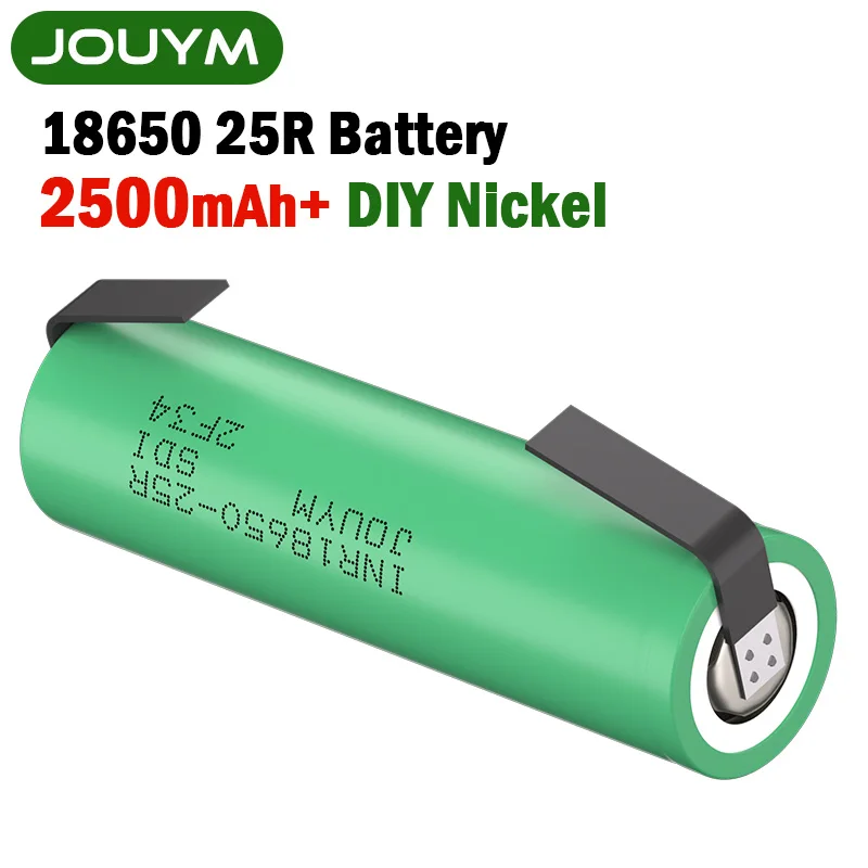 JOUYM 3,7 в 2500 мАч 18650 перезаряжаемая литиевая батарея INR18650 25R с высоким разрядом 30 А, блок питания (сварочный никель)