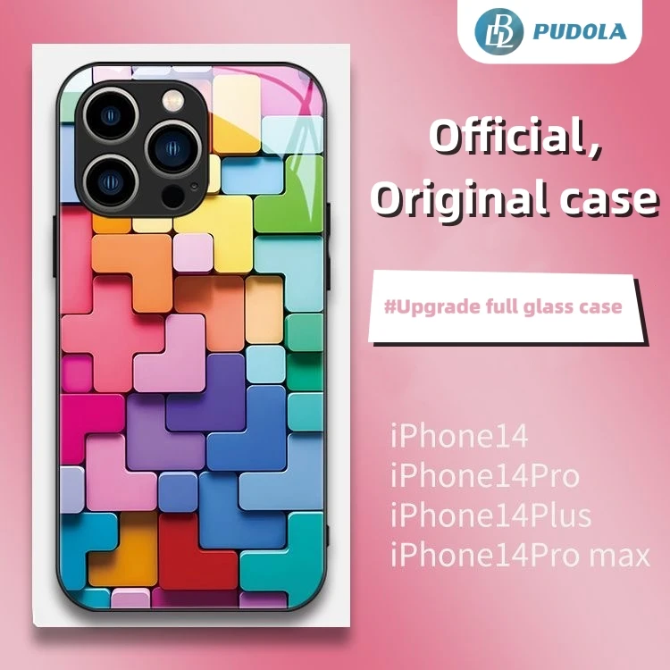 

PUDOLA Fashion Case For iPhone 14 13 12 11 Pro Max Xs Xr 7 8 Building Block Series Fitted Anti-knock 3d Block iphone case