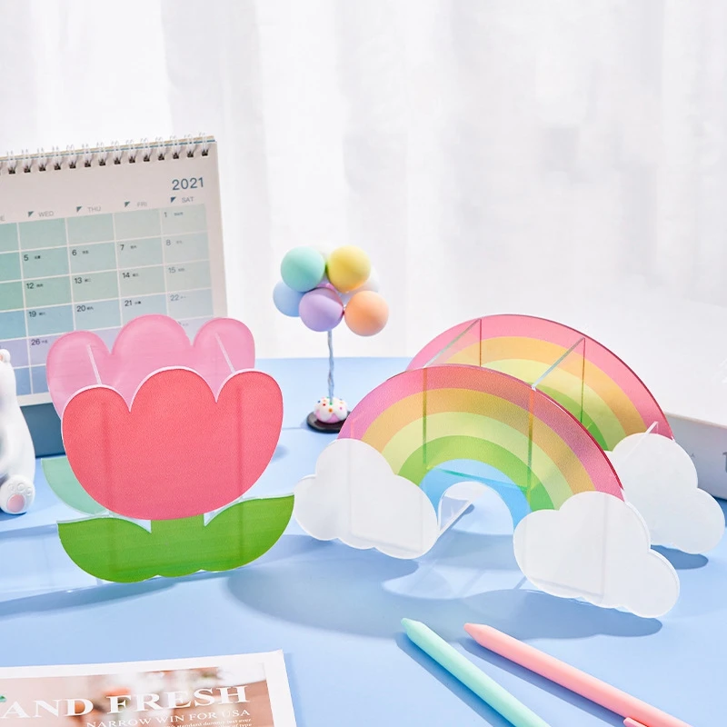 

Acrylic Desktop Rainbow Box Holder Stationery Compartments Kids Pen School Shape For Cactus Office Organizer Cute Pencil Multi