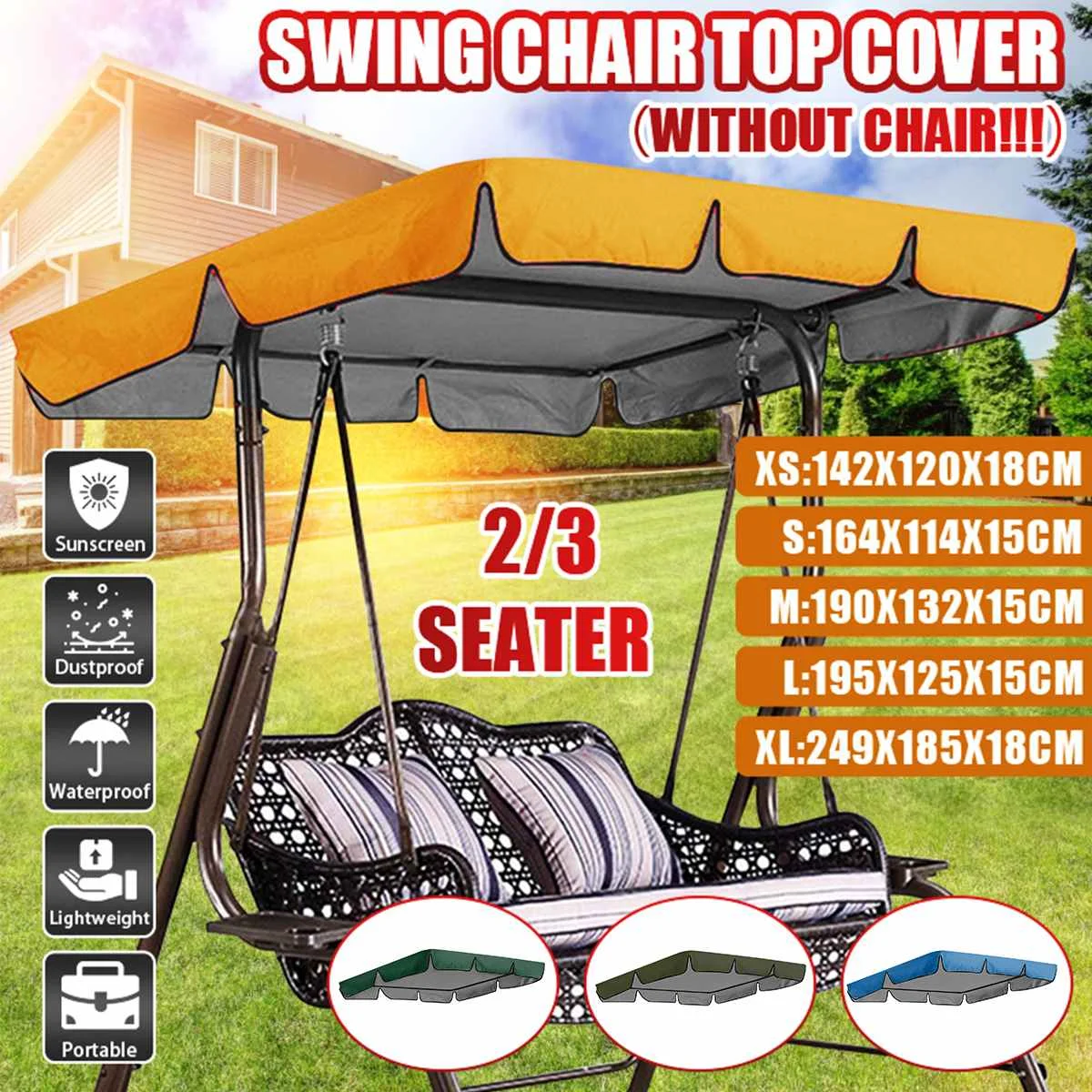 

210D Top Rain Cover Ruffled Park Rain-Proof Outdoor Patio Swing Chair Dust Waterproof Hammock Chair Swing Seat Top Canopy Cover