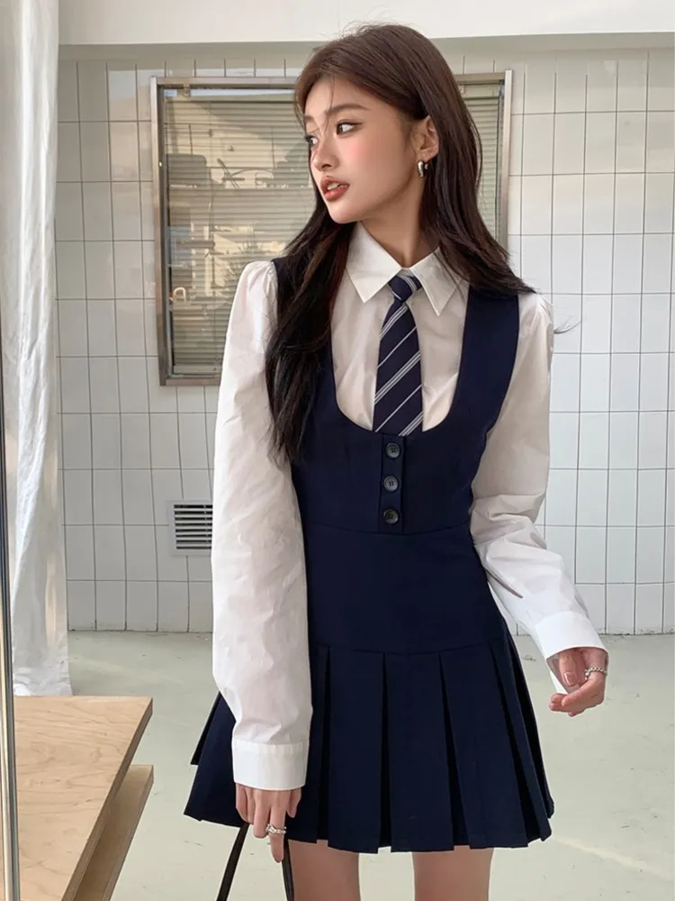 Женский костюм-двойка в стиле преппи однотонные повседневные плиссированные