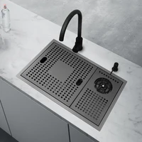 Single-slot Stainless Steel Nano-black Kitchen Sink Sink Hidden In The Middle Island Bar Hand-washer Sink