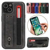 business stylus pen phone case for iphone 11 12 13 pro max 12 pro 13 pro pu leather stand holder back cover with hand strap