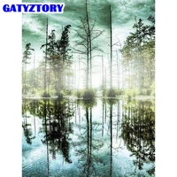 gatyztory coloring by number tree reflection landscape kits acrylic diy painting by numbers drawing on canvas handpainted home d