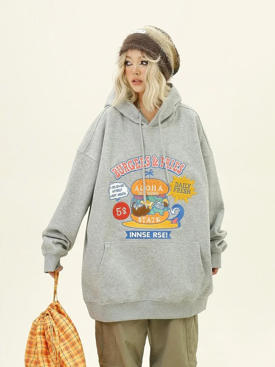 Женские толстовки с вышивкой в стиле Гамбурга осень 2024 Новый Свободный Топ