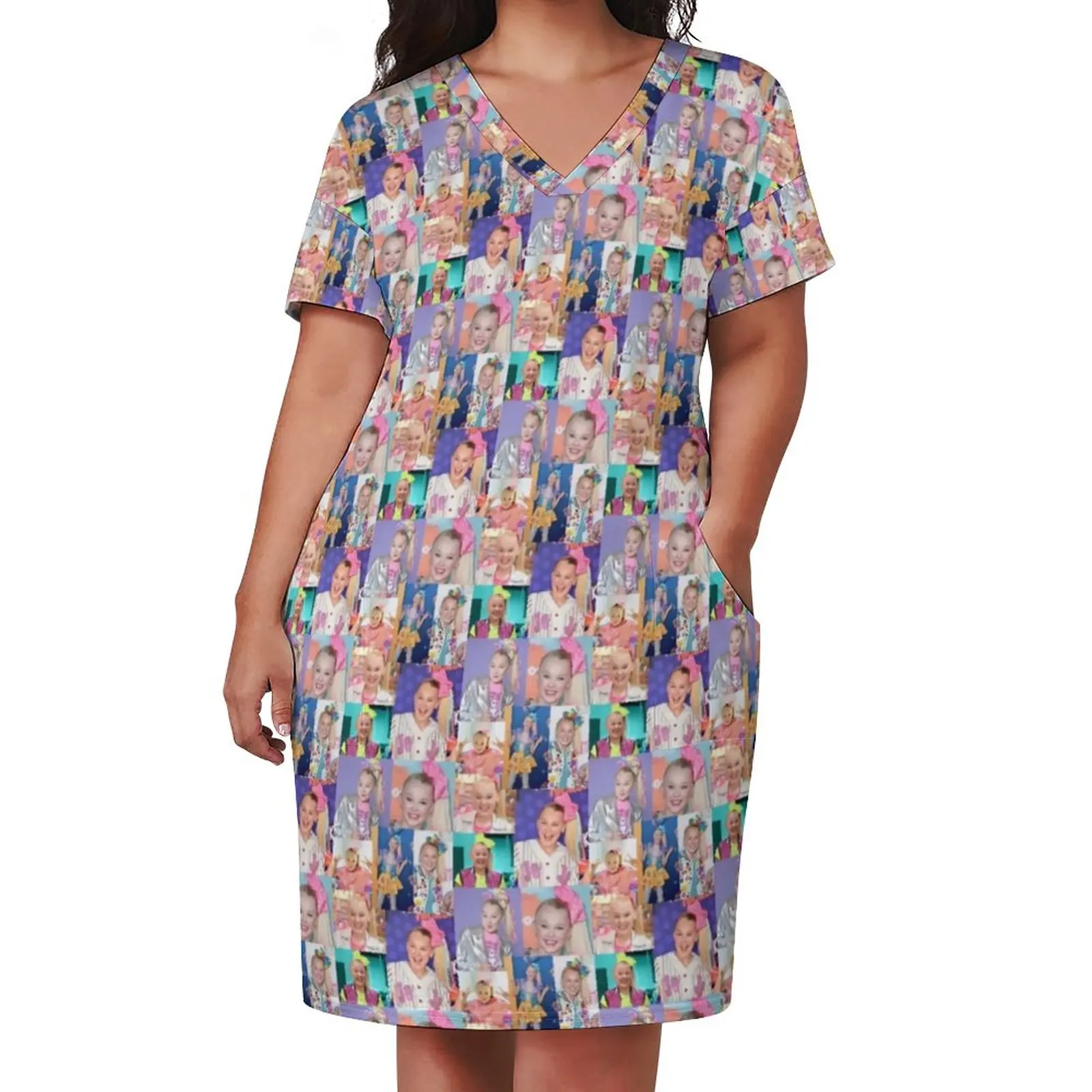 Jojo Siwa Design Dress V Neck Cute Memes Art Streetwear Dresses Summer Elegant Casual Dress Women Print Plus Size Vestido