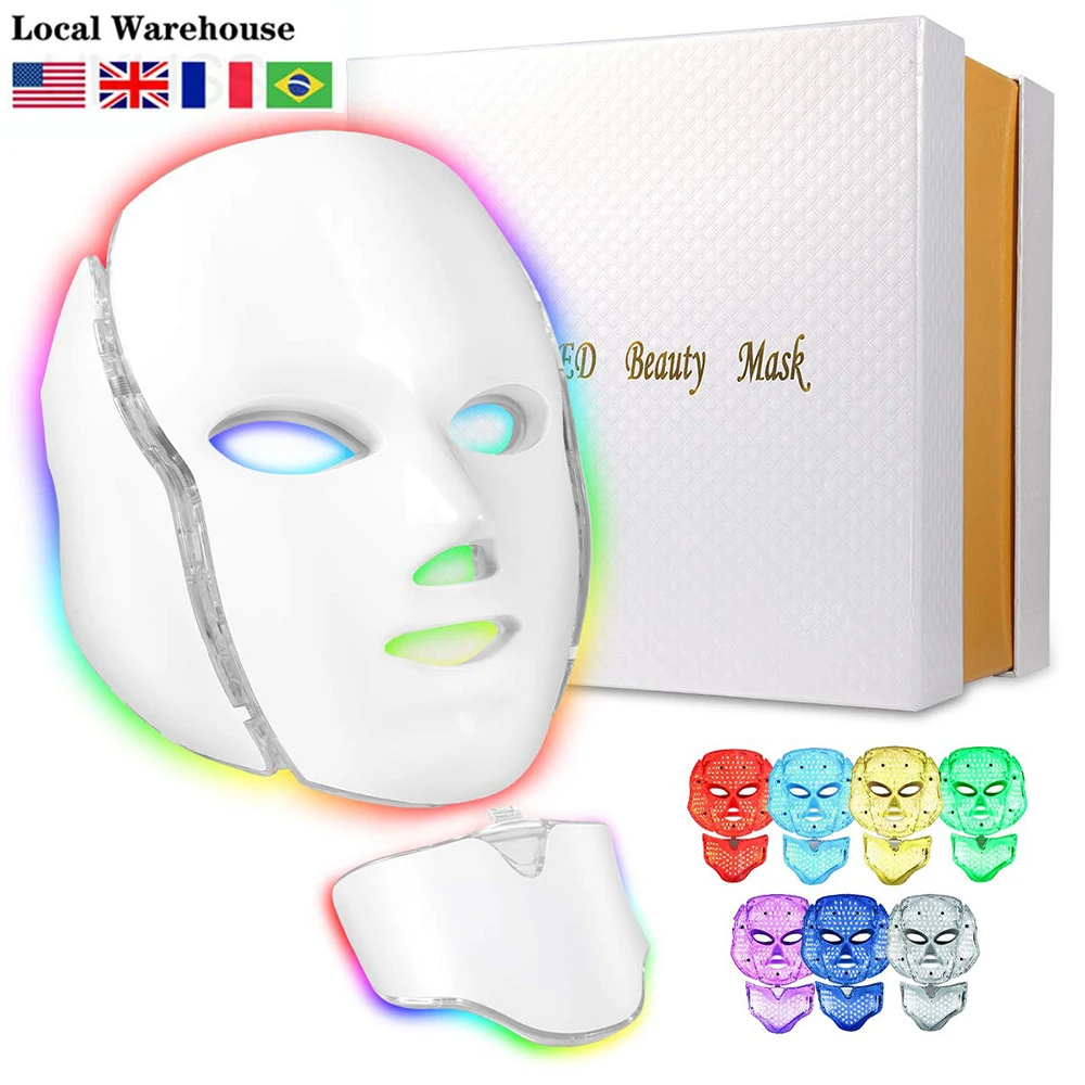 

LED Face Mask Neck Light Therapy 7 Color Skin Rejuvenation Therapy LED Photon Mask Light Facial Skin Care Anti Aging Skin Mask