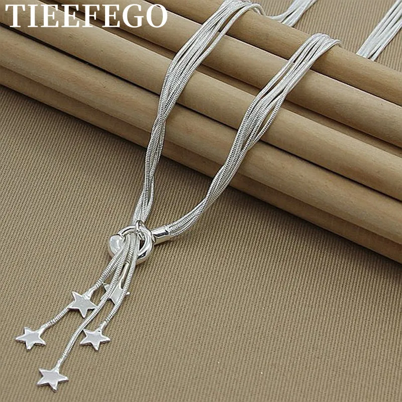 

TIEEFEGO 925 Sterling Silver Snake Chain Star Necklace Women Wedding Engagement Fashion Jewelry Pentagram