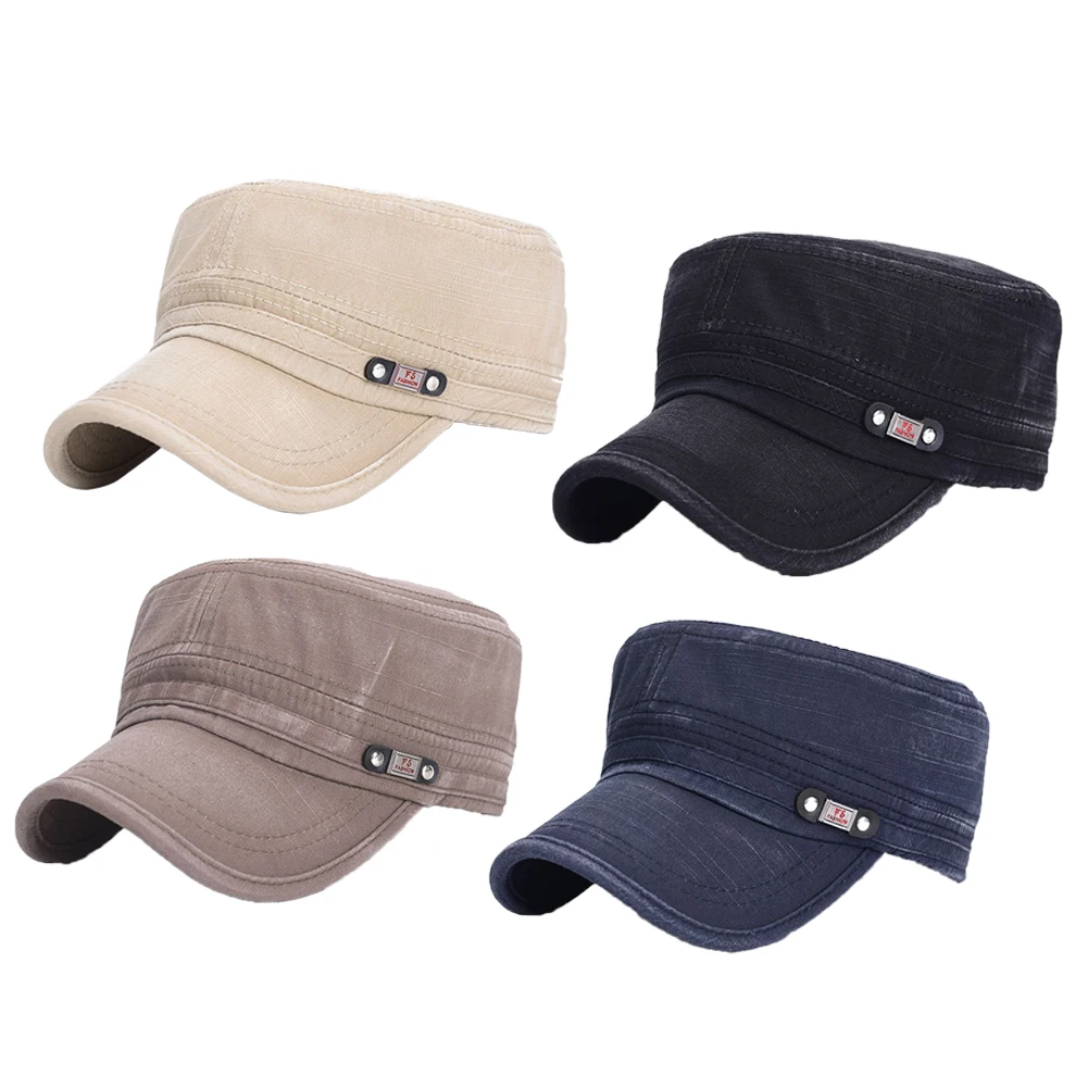 

Fashion Men Spring Summer Hats Cotton Flat Top Captain Cap Male Travel Outdoor Washed Sunscreen Hat Breathable Cap