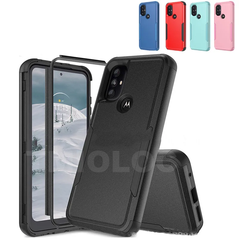

For Motorola Moto G Power 2022 Case TPU+PC 3 Layer Heavy Duty Tough Rugged Shockproof Protective Cover Black Blue Phone Case