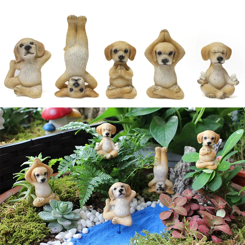 

5 шт. статуя Будды собаки для йоги, медитации, миниатюрный домашний сад, цветочный горшок, окно, террасы, балконы, украшения