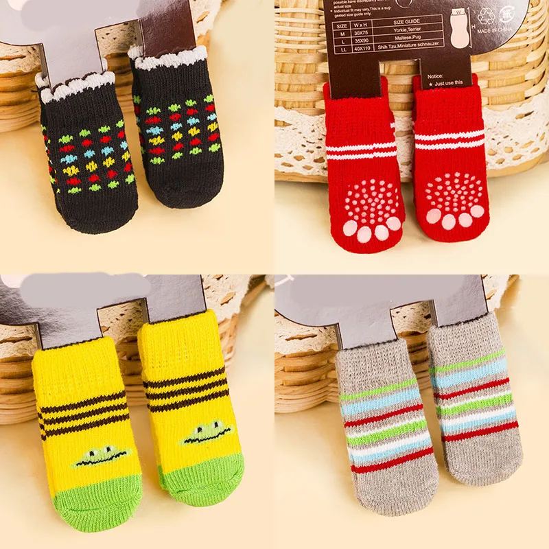 

4pcs Winter Pet Dog Anti-Slip Socks Cartoon Lovely Plush Warm Pet Socks For Small Dogs Cats Paw Cover Pets Booties Accessories