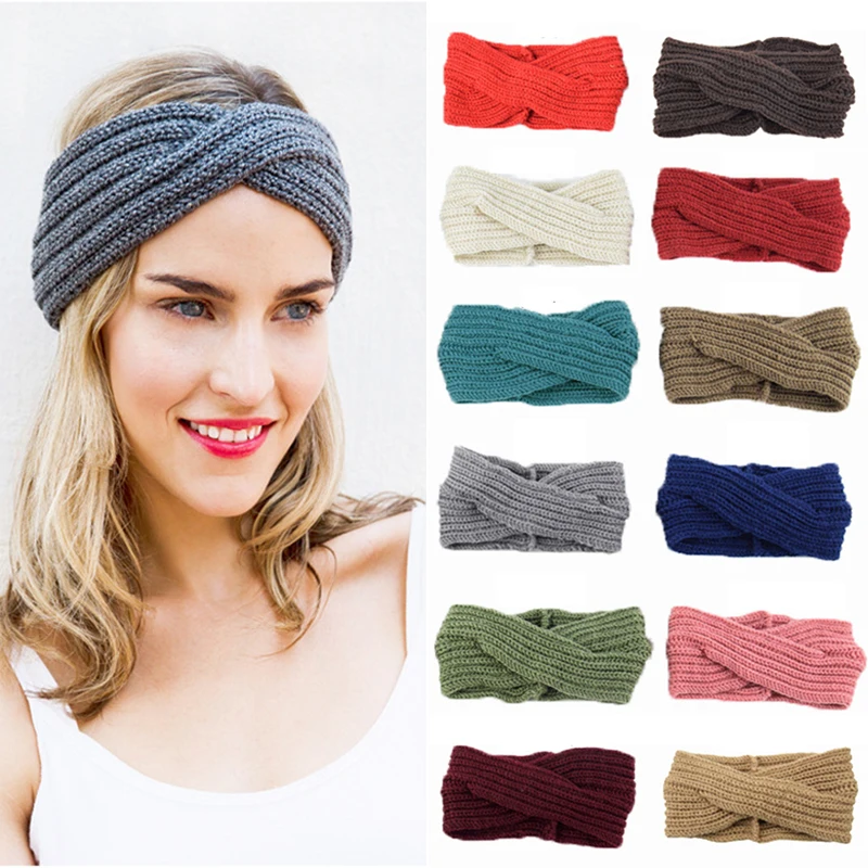 

Crochet Wide Stretch Hairbands Ear Warmer Elastic Hair Band Knitted Twist Cross Headbands Hair Accessories Soft Warm Turban