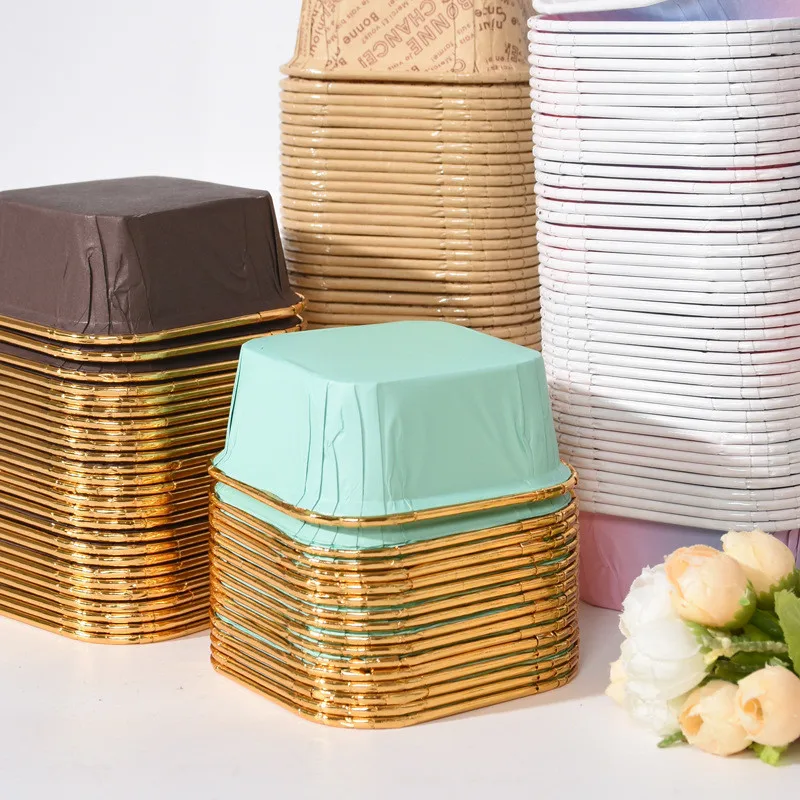 

50Pcs 6.5x3.5cm Square Cupcake Paper Oil-proof Chiffon Roll Cake Cup Baking Muffin High Temperature Case Mold Holder