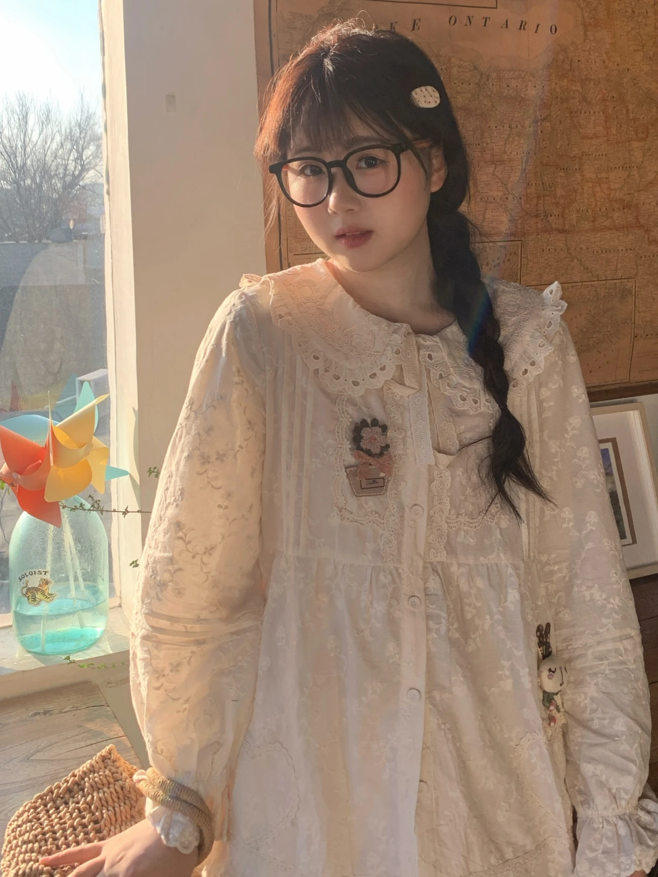 Женская шикарная милая хлопковая плиссированная кружевная рубашка в стиле ретро