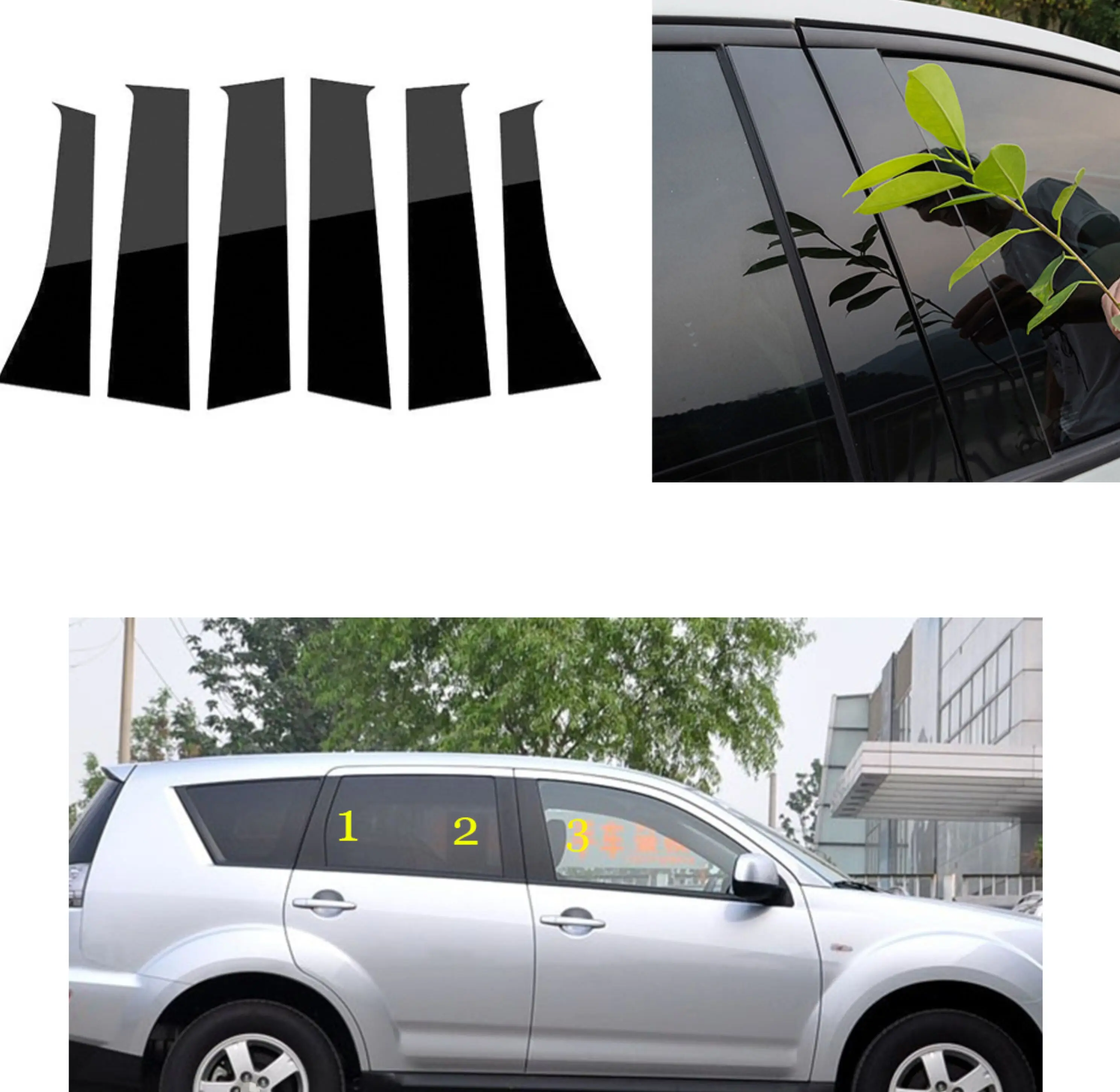 

6 шт., наклейки на стойки для дверей и окон автомобиля Mitsubishi Outlander, 2006, 2007, 2008, 2009, 2010, 2011, 2012