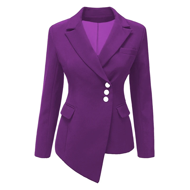 Women's lapel coat coat solid color long-sleeved single-breasted office ladies pocket cotton asymmetric casual blazer fall 2023