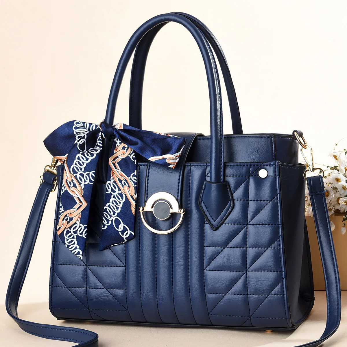 The New Simple Printed Silk Scarf Has A Large Capacity Solid Color One-shoulder Cross-body Texture Women's Bag