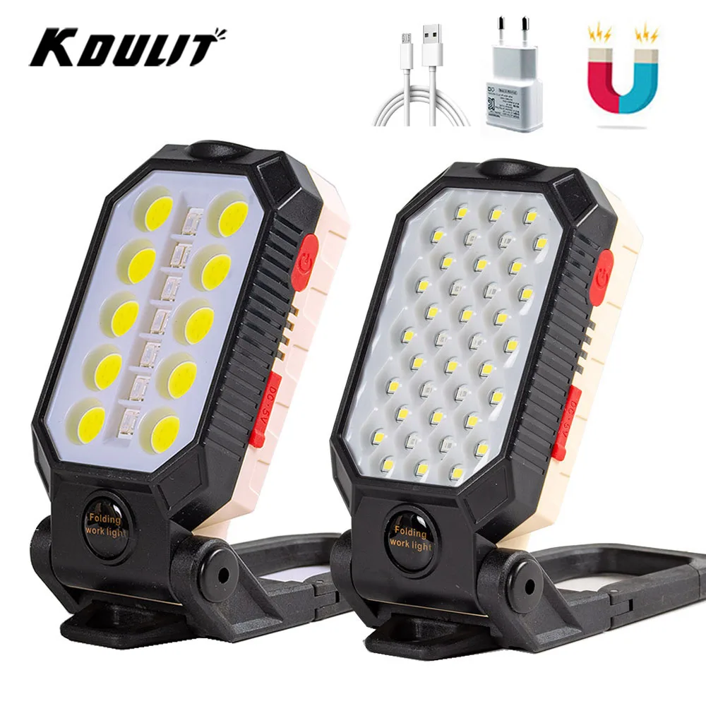 KDULIT Rechargeable Strong Magnetic Work Light LED COB  Portable Foldable Flashlight Waterproof Camping  with Power Display