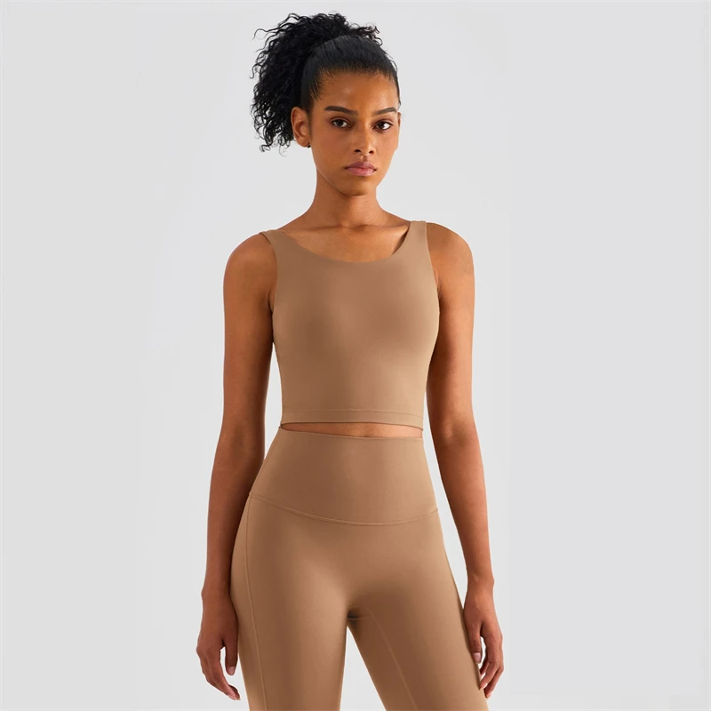 

Solid Color Fitness Sports Bra Women's High Neck Yoga Crop Top High Support Gym Tight Underwear Fixed Chest Pad Push Up Lingerie