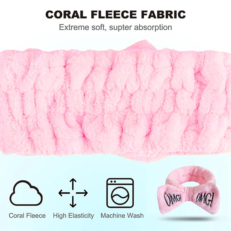 Повязка на голову женская для мытья лица обруч волос с бантом OMG 3 упаковки