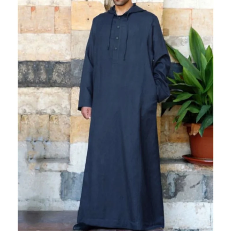 Muslim Arabic Man Jubba Thobe Hooded Muslim Robe Male Robes Abaya Men Thobe Dubai Saudi Arab Kaftan Islamic Clothing Musulmans
