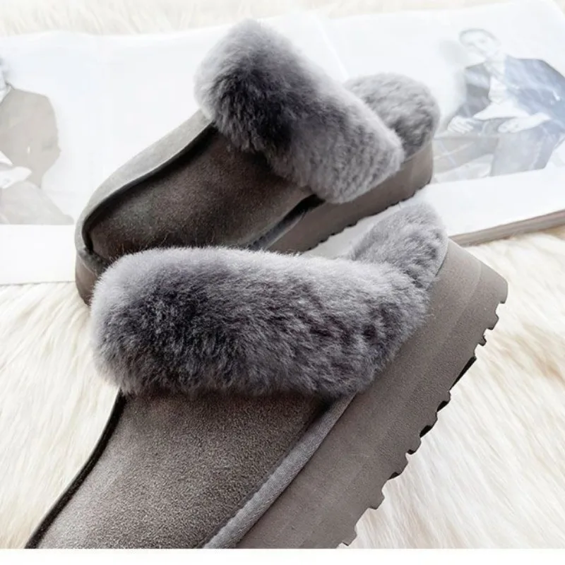 Женские зимние тапочки из натуральной шерсти уличные и домашние на платформе