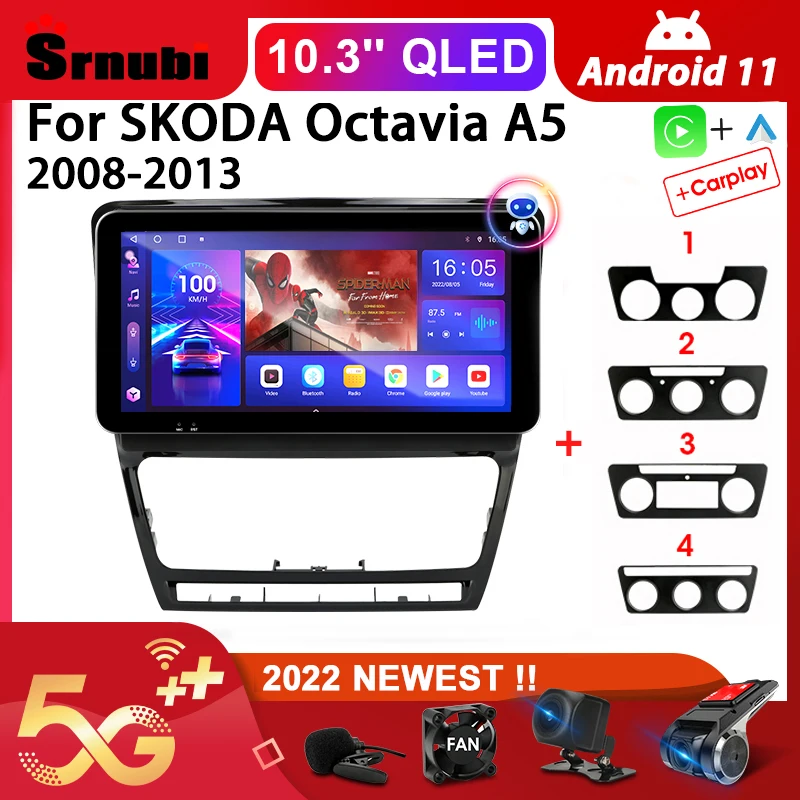 

Srnubi 2022 Newest 10.3" Android 11.0 Car Radio for SKODA Octavia A5 2008-2013 Multimedia 2Din 4G WIFI Carplay QLED Head Unit