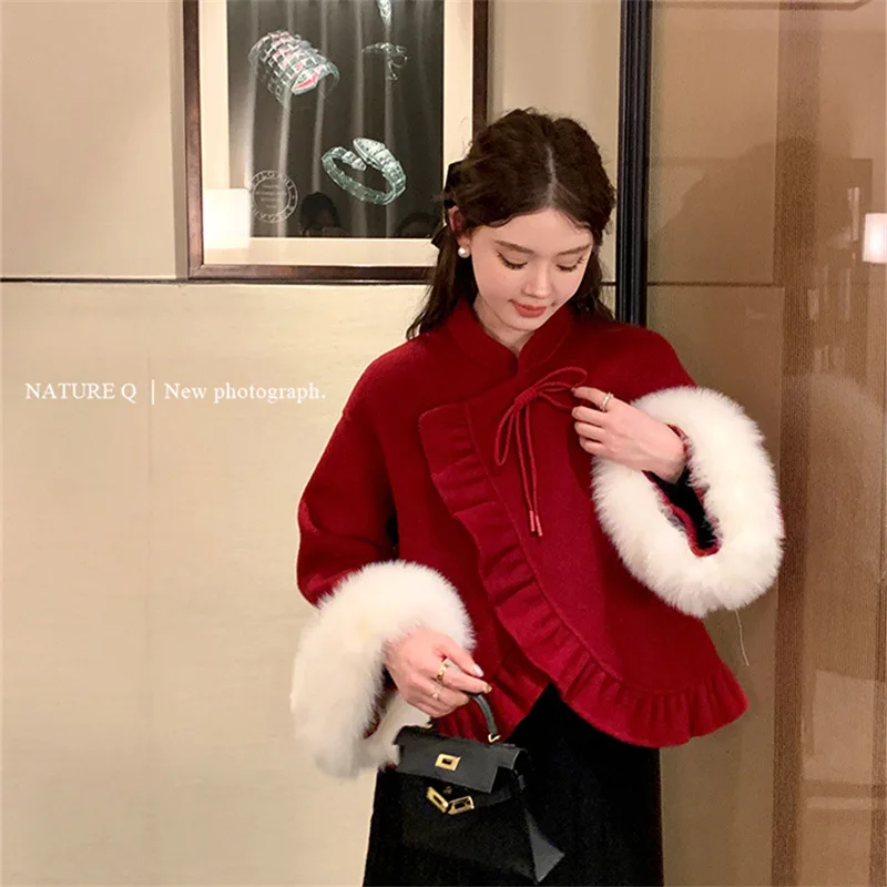 2024 осенне-зимнее новое шерстяное меховое лисье золотое двустороннее кашемировое